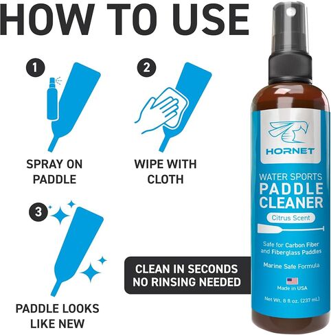 Hornet Watersports Paddle Cleaner Spray for Kayak, SUP, Canoe, Dragon Boat Paddles – No Rinse Formula for Carbon Fiber, Fiberglass, and Plastic – Citrus Scent – Kayak Accessories – 8oz in Kuwait