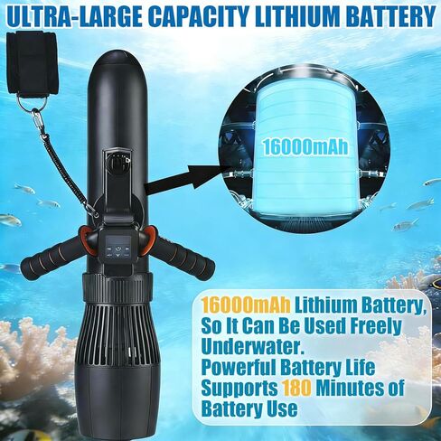 500W Underwater Scooter with Remote Control, 9 Speeds (3-8 km/h), 180min Battery Life, Removable Handle, Perfect for Snorkeling, Diving, Water Sports Enthusiasts in Saudi Arabia