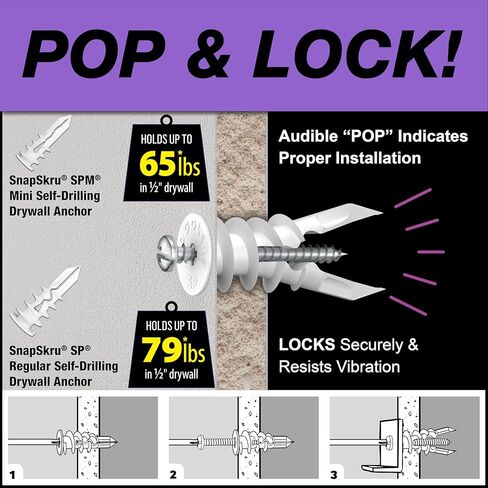 TOGGLER SnapSkru SPM Mini Self-Drilling Drywall Anchor with Screws, Glass-Filled Nylon, Made in US, for #6 to #8 Fastener Sizes (Pack of 25) in Saudi Arabia