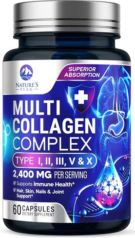 Multi Collagen Peptides Supplement for Hair, Nail, Skin - Type I, II, III, V, X, Collagen Powder Pills - Grass-Fed, Hydrolyzed for Bone and Joint Support for Women & Men, Non-GMO - 120 Capsules in Saudi Arabia