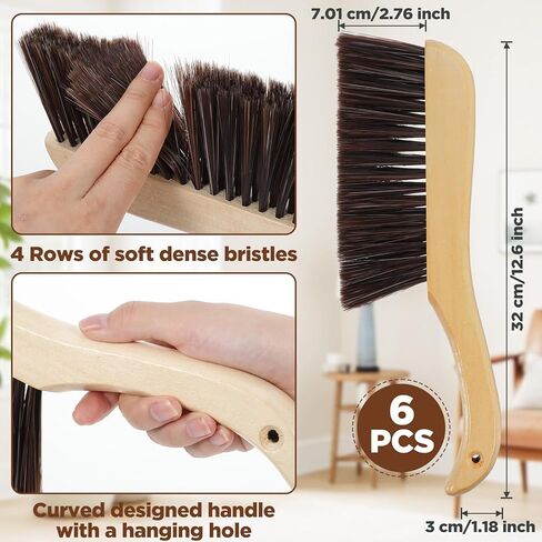 6 Pieces Wooden Hand Broom, Soft Bristle Dust Brush with Long Wood Handle, Cleaning Brush for Furniture, Car, Sofa, Bed, Fireplace, Bench, Counter, Clothes, Household Cleaning, Brown in Saudi Arabia