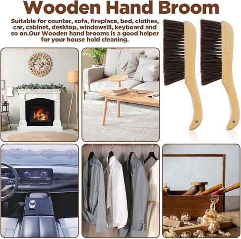 6 Pieces Wooden Hand Broom, Soft Bristle Dust Brush with Long Wood Handle, Cleaning Brush for Furniture, Car, Sofa, Bed, Fireplace, Bench, Counter, Clothes, Household Cleaning, Brown in Saudi Arabia