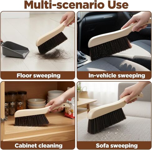 6 Pieces Wooden Hand Broom, Soft Bristle Dust Brush with Long Wood Handle, Cleaning Brush for Furniture, Car, Sofa, Bed, Fireplace, Bench, Counter, Clothes, Household Cleaning, Brown in Saudi Arabia