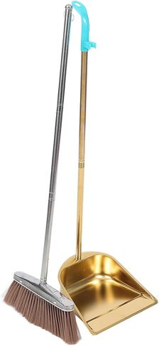 MERRYHAPY Gold Dustpan and Broom Set Stainless Steel Heavy Duty Cleaning Tools for Indoor and Outdoor Use with Ergonomic Handles 35.43 Inch Length in Saudi Arabia