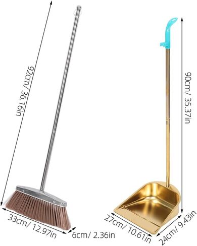 MERRYHAPY Gold Dustpan and Broom Set Stainless Steel Heavy Duty Cleaning Tools for Indoor and Outdoor Use with Ergonomic Handles 35.43 Inch Length in Saudi Arabia