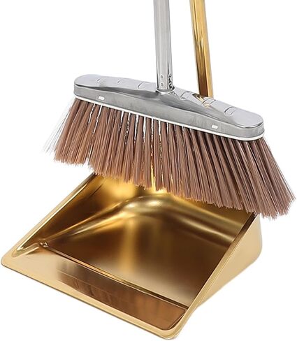 MERRYHAPY Gold Dustpan and Broom Set Stainless Steel Heavy Duty Cleaning Tools for Indoor and Outdoor Use with Ergonomic Handles 35.43 Inch Length in Saudi Arabia