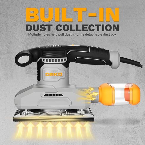 2.2 Amp 1/3 Sheet Palm Sander for Woodworking, Variable Speed up to 26,000 OPM, Corded Electric Sheet Finishing Sander with 15 pcs Sandpaper and Dust Box for Wood Polishing Sanding in Saudi Arabia