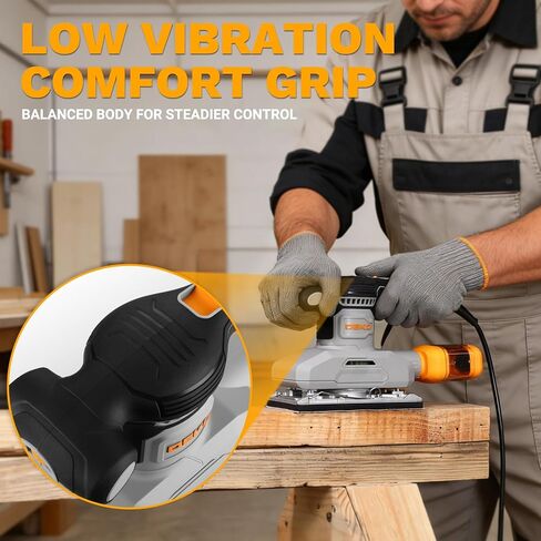 2.2 Amp 1/3 Sheet Palm Sander for Woodworking, Variable Speed up to 26,000 OPM, Corded Electric Sheet Finishing Sander with 15 pcs Sandpaper and Dust Box for Wood Polishing Sanding in Saudi Arabia