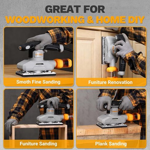 2.2 Amp 1/3 Sheet Palm Sander for Woodworking, Variable Speed up to 26,000 OPM, Corded Electric Sheet Finishing Sander with 15 pcs Sandpaper and Dust Box for Wood Polishing Sanding in Saudi Arabia