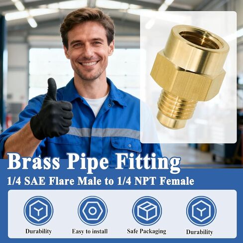 2 قطعة 1/4 SAE مضيئة ذكر إلى 1/4NPT أنثى موضوع أنابيب محول ، مكيف الهواء التبريد مفاصل توصيل الانابيب ، النحاس in Kuwait