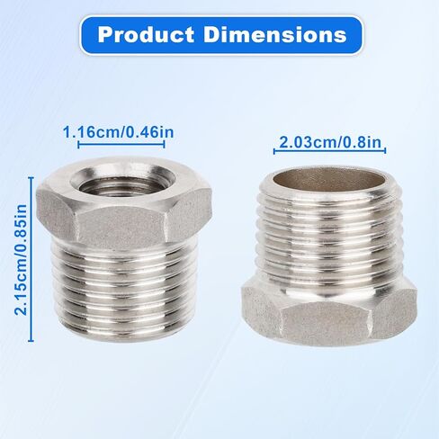 5pcs 1/2" NPT Male to 1/4" NPT Female Hex Bushing Reducers, Stainless Steel Hex Bushing Reducer Heavy-Duty Pipe Fitting Adapter for Plumbing & Hydraulic Applications in Saudi Arabia