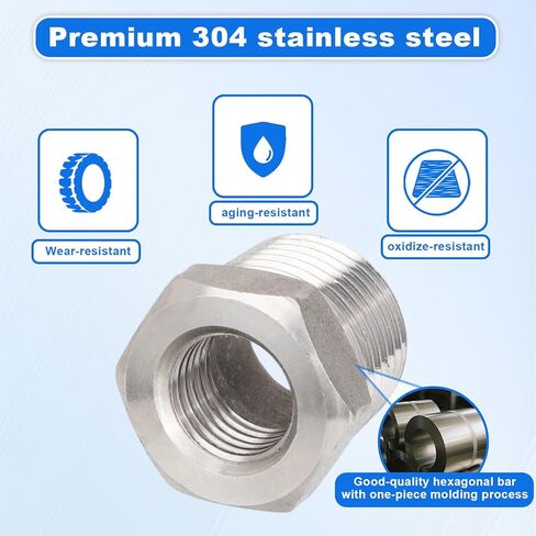 5pcs 1/2" NPT Male to 1/4" NPT Female Hex Bushing Reducers, Stainless Steel Hex Bushing Reducer Heavy-Duty Pipe Fitting Adapter for Plumbing & Hydraulic Applications in Saudi Arabia