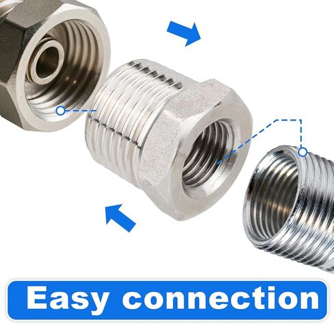 5pcs 1/2" NPT Male to 1/4" NPT Female Hex Bushing Reducers, Stainless Steel Hex Bushing Reducer Heavy-Duty Pipe Fitting Adapter for Plumbing & Hydraulic Applications in Saudi Arabia