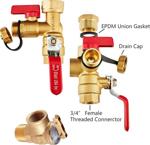 3/4 inch EFIELD IPS Isolator Tankless Water Heater Service Valve Kit, with Pressure Relief Valve,(TOOL028) in Saudi Arabia