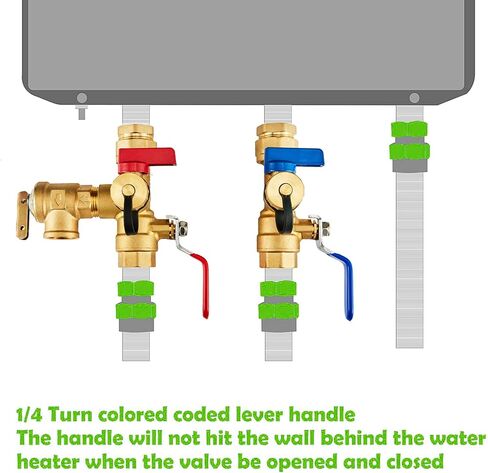 3/4 inch EFIELD IPS Isolator Tankless Water Heater Service Valve Kit, with Pressure Relief Valve,(TOOL028) in Saudi Arabia