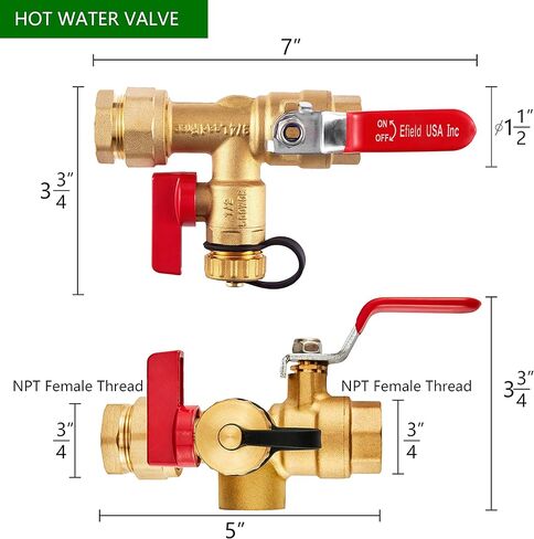 3/4 inch EFIELD IPS Isolator Tankless Water Heater Service Valve Kit, with Pressure Relief Valve,(TOOL028) in Saudi Arabia