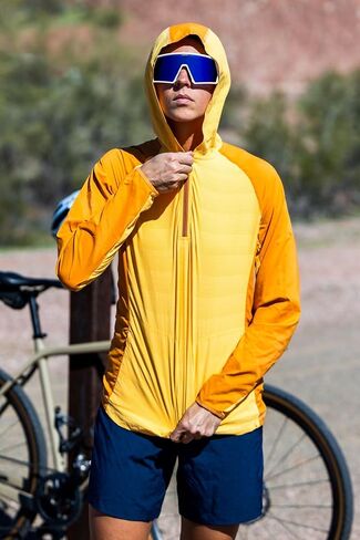 Club Ride Apparel Women's Sola Sun Shirt - Long Sleeve Cycling Jersey with Stowable Hood - Amber Yellow - Medium in Saudi Arabia