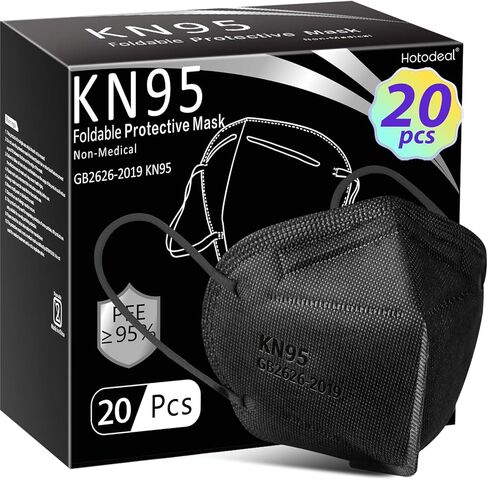 أقنعة الوجه Hotodeal KN95 40 قطعة، أقنعة Kn95 سوداء للبالغين، قناع غبار مكون من 5 طبقات للرجال والنساء والعاملين في مجال الرعاية الصحية/الأساسيين in Kuwait