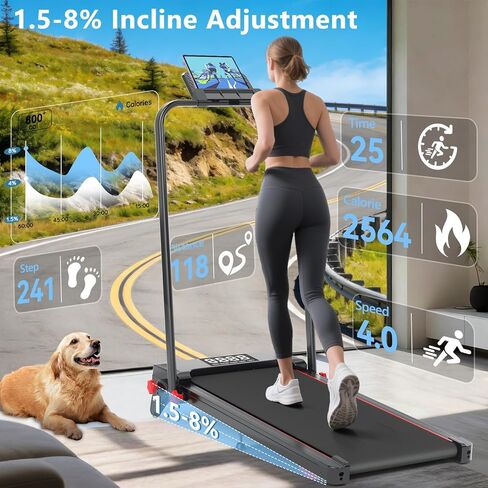 وسادة المشي مع شريط المقبض والميل، جهاز مشي 3 في 1 تحت المكتب مع وضع المشي لمسافات طويلة، وسادة مشي منخفضة الضوضاء بقوة 2.5 حصان مع جهاز تحكم عن بعد، أجهزة مشي محمولة للمكتب المنزلي، شاشة LED in Kuwait