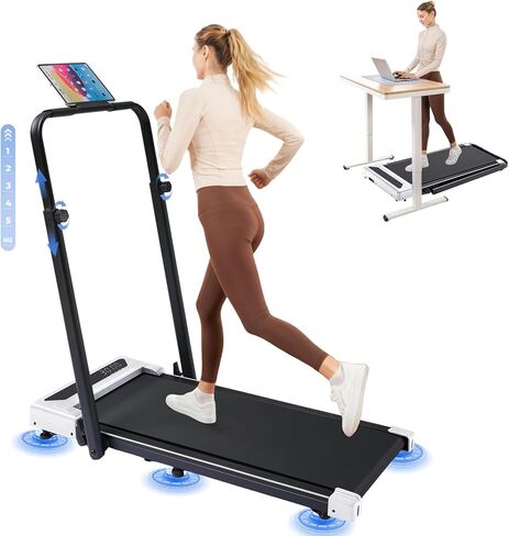 GORISE Walking Pad Treadmill with Adjustable Height Handle Bar and Incline, 3HP Quiet Foldable Under Desk Treadmill, Portable Treadmills for Home 350LBS with Remote Control LED Display in Saudi Arabia