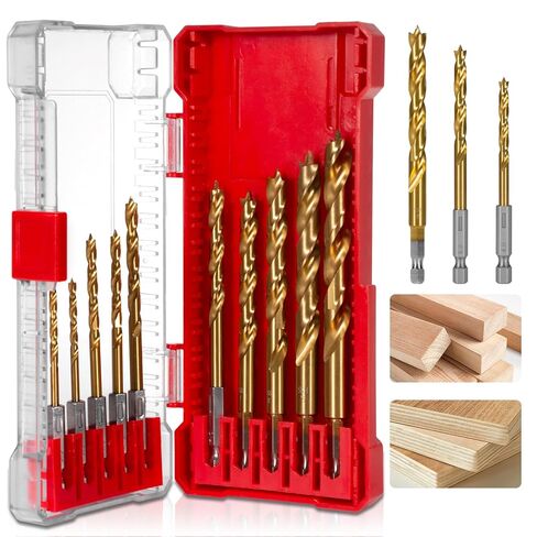 10Pcs Hex Shank HSS-G Brad Point Wood Drill Bit Set, Double Flute for Fast Drilling, Professional for Hardwood, Softwood & Plywood, Metric Sizes (3-10mm) with Storage Case in Kuwait