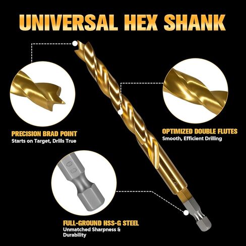 10Pcs Hex Shank HSS-G Brad Point Wood Drill Bit Set, Double Flute for Fast Drilling, Professional for Hardwood, Softwood & Plywood, Metric Sizes (3-10mm) with Storage Case in Kuwait