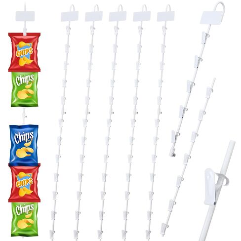 Tandefio 6 Pcs Chip Rack Strips Merchandising with 12 Clips 30.7" Long Metal Hanging Display Strips with Label Header for Chips, Candy Bars, Snacks for Party Concession Store Retail, Black in Saudi Arabia