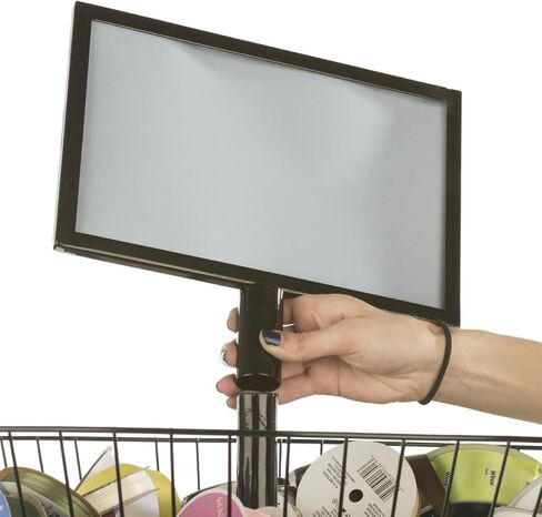 Displays2go Free Standing Basket Shelves, 4 Tiers Rotate Individually, Top Sign Holder, Locking Wheels in Kuwait