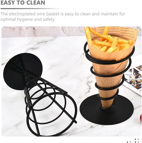 DOITOOL French Fries Holder 3-Piece Metal Snack Serving Basket Set French Fry Cone Stand and Fried Chicken Display Rack for Kitchen Restaurant Party Use 9.05X4.17X10.98In in Saudi Arabia
