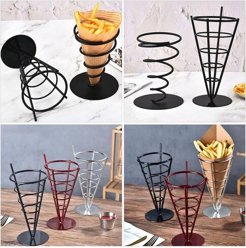 DOITOOL French Fries Holder 3-Piece Metal Snack Serving Basket Set French Fry Cone Stand and Fried Chicken Display Rack for Kitchen Restaurant Party Use 9.05X4.17X10.98In in Saudi Arabia