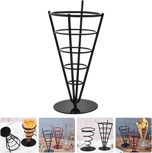 DOITOOL French Fries Holder 3-Piece Metal Snack Serving Basket Set French Fry Cone Stand and Fried Chicken Display Rack for Kitchen Restaurant Party Use 9.05X4.17X10.98In in Saudi Arabia