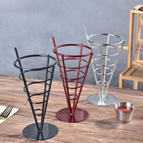 DOITOOL French Fries Holder 3-Piece Metal Snack Serving Basket Set French Fry Cone Stand and Fried Chicken Display Rack for Kitchen Restaurant Party Use 9.05X4.17X10.98In in Saudi Arabia