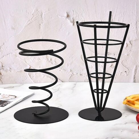 DOITOOL French Fries Holder 3-Piece Metal Snack Serving Basket Set French Fry Cone Stand and Fried Chicken Display Rack for Kitchen Restaurant Party Use 9.05X4.17X10.98In in Saudi Arabia