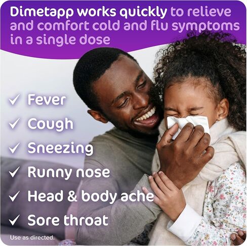 دواء Dimetapp متعدد الأعراض لعلاج نزلات البرد والأنفلونزا، مضاد للهستامين، مثبط السعال، يخفف الحمى، السعال، العطس، آلام الرأس والجسم، التهاب الحلق، نكهة العنب، خالي من الكحول، 4 أونصة سائلة (عبوة من قطعتين) in Kuwait