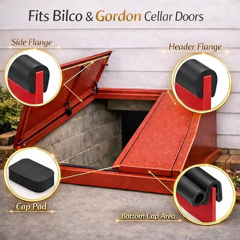 طقم ختم باب الطابق السفلي لـ Bilco & Gordon - مجموعة شريط الطقس البديلة مع حشية على شكل حرف U، وحواف لمبة ووسادات إغلاق للغطاء، تناسب أبواب القبو المعدنية in Saudi Arabia