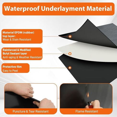 51 Mil Self-Adhesive EPDM Rubber Roofing Membrane - 39" x 16ft Waterproofing Membrane, Sealing Roll Roofing, Self Stick Waterproof Roof Underlayment for RV, Shed, Garage - Black in Kuwait