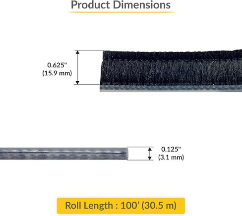 Brixwell Vanguard Astragal Pile Weatherstrip 0.625" Pile Height, 100' Roll, Black Finish - Adjustable Seal Strip for Reducing Air, Dust, and Moisture in Residential and Commercial Use in Kuwait