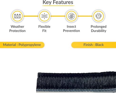 Brixwell Vanguard Astragal Pile Weatherstrip 0.625" Pile Height, 100' Roll, Black Finish - Adjustable Seal Strip for Reducing Air, Dust, and Moisture in Residential and Commercial Use in Kuwait