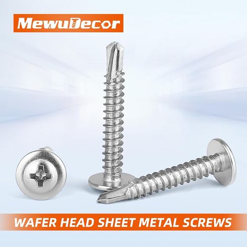 MewuDecor #10 x 1-1/2 بوصة (1/2 بوصة إلى 1-1/2 بوصة متوفرة) براغي معدنية ذاتية الحفر برأس رقاقة من الفولاذ المقاوم للصدأ 410، مثقاب ذاتي برأس تروس معدل، 100 قطعة in Saudi Arabia
