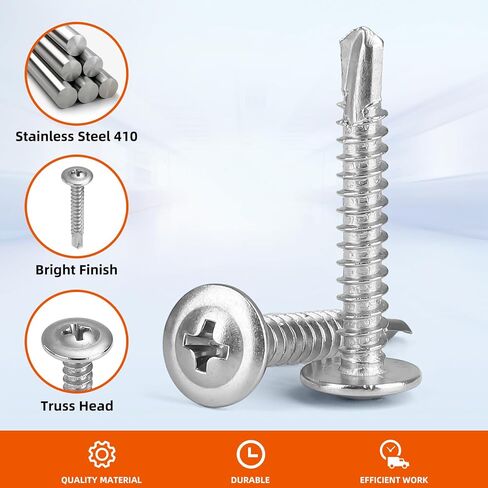 MewuDecor #10 x 1-1/2 بوصة (1/2 بوصة إلى 1-1/2 بوصة متوفرة) براغي معدنية ذاتية الحفر برأس رقاقة من الفولاذ المقاوم للصدأ 410، مثقاب ذاتي برأس تروس معدل، 100 قطعة in Saudi Arabia