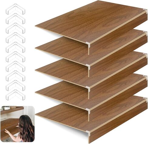 5 عبوات من أغطية رف الأسلاك الخشبية 24 * 12 بوصة أغطية أرفف مع مشبك خلفي ثابت غطاء رف مخزن لخزانة الحمام القابلة للإزالة (الجوز) in Kuwait