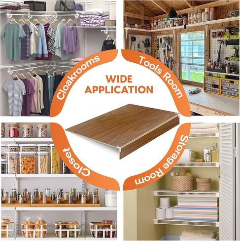 5 عبوات من أغطية رف الأسلاك الخشبية 24 * 12 بوصة أغطية أرفف مع مشبك خلفي ثابت غطاء رف مخزن لخزانة الحمام القابلة للإزالة (الجوز) in Kuwait