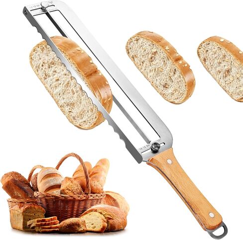 Adjustable Bread Slicer for Homemade Bread - Upgrade Manual Sourdough Bread Knife with Thickness Guide, Bread Bow Cutter with Stainless Steel Serrated Blade for Baguettes Bagels, Ideal Gift for Baker in Kuwait