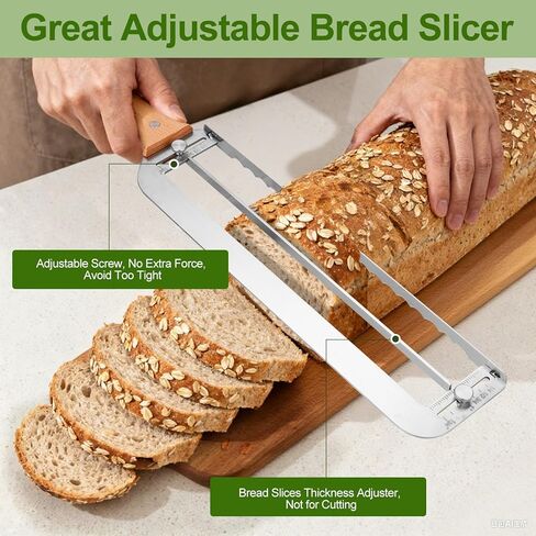 Adjustable Bread Slicer for Homemade Bread - Upgrade Manual Sourdough Bread Knife with Thickness Guide, Bread Bow Cutter with Stainless Steel Serrated Blade for Baguettes Bagels, Ideal Gift for Baker in Kuwait