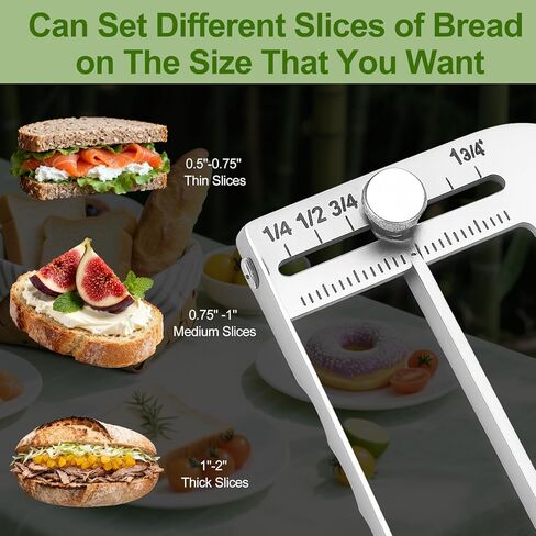 Adjustable Bread Slicer for Homemade Bread - Upgrade Manual Sourdough Bread Knife with Thickness Guide, Bread Bow Cutter with Stainless Steel Serrated Blade for Baguettes Bagels, Ideal Gift for Baker in Kuwait