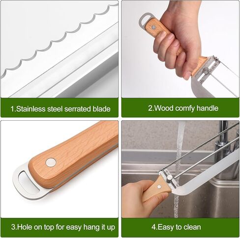 Adjustable Bread Slicer for Homemade Bread - Upgrade Manual Sourdough Bread Knife with Thickness Guide, Bread Bow Cutter with Stainless Steel Serrated Blade for Baguettes Bagels, Ideal Gift for Baker in Kuwait