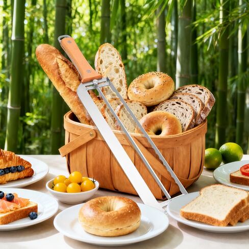 Adjustable Bread Slicer for Homemade Bread - Upgrade Manual Sourdough Bread Knife with Thickness Guide, Bread Bow Cutter with Stainless Steel Serrated Blade for Baguettes Bagels, Ideal Gift for Baker in Kuwait