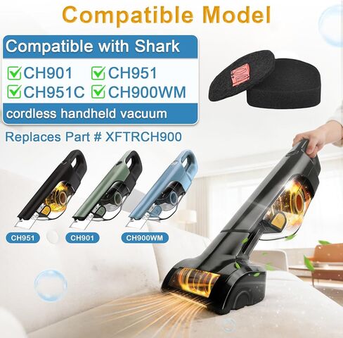 4 Pack CH901 Filters Replacement For Shark Cordless Handheld Vacuum UltraCyclone Pet Pro Plus, Foam & Felt Replacement Kit For Shark CH901 CH950 CH951 CH951C CH900WM XL Dust Cup Filter，Part #XFTRCH900 in Saudi Arabia