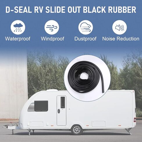 RV Slide Out D-Seal Black Rubber Weatherstrip Exterior Molding Trim 1" x 15/16" x 35' Replacement for RV Camper Trailer Slideout System 018-312-EKD in Saudi Arabia