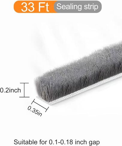 Weather Stripping Door Window Seal, 33Ft Self-Adhesive Brush Door Soundproofing Seal Strip for Sliding Windows and Door Frames, 0.35" Wide x 0.2" Thick in Saudi Arabia